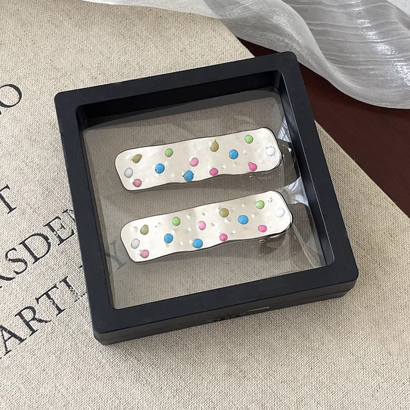 Punto de color goteo de aceite de plata clip de cabello de metal para mujeres nuevo clip lateral de goteo de agua clip de cabello de cabeza clip de cabello frente joyería clip de frangeo