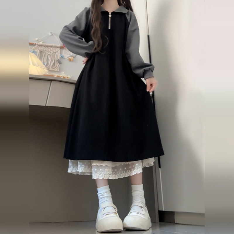 高级感赫本风黑色连衣裙子女秋季2025新款韩系穿搭气质收腰长裙|undefined