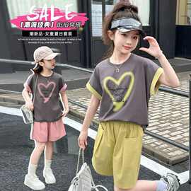 韩版洋气女童休闲时尚套装新款儿童时髦短袖百搭短裤两件套夏装潮