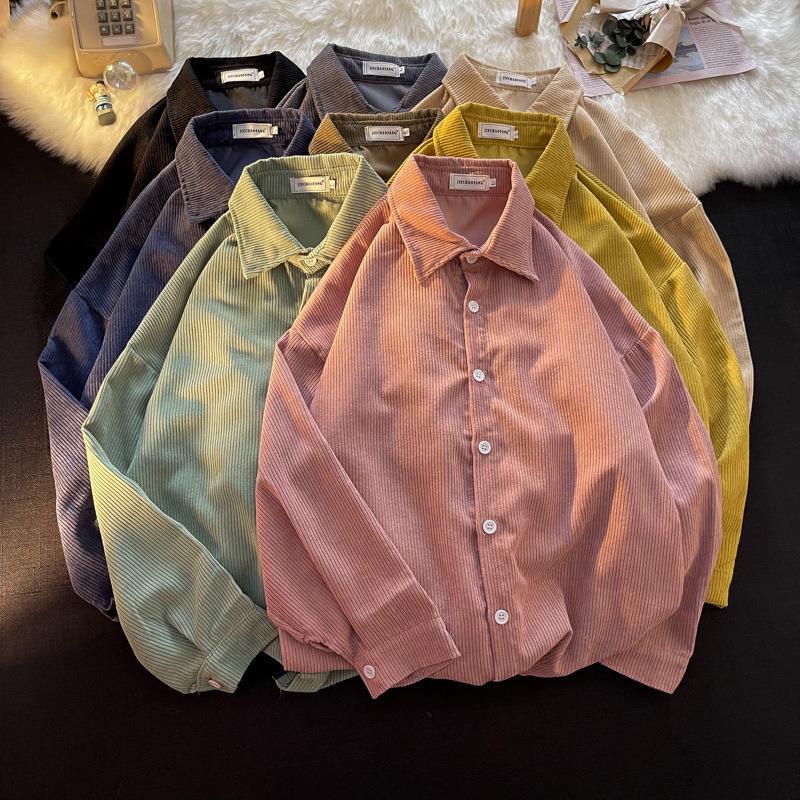 Long Sleeve Corduroy Shirt Korean Style Loose Fashionable Casual Shirt for Teenagers Men's Hong Kong Style Autumn Duffy Handsome Jacket