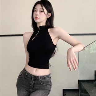 Retro cheongsam buckle small camisole women's autumn inner wear pure hot girl sexy sleeveless short halter top