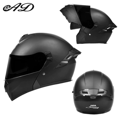 Wing, Flip-Up Helmet with 3C Certification, Motosiklet kaskı (dəbilqə) - exclusively-for-foreign-trade-matte-black-black-tea-mirror-high-definition-mirror-m-code