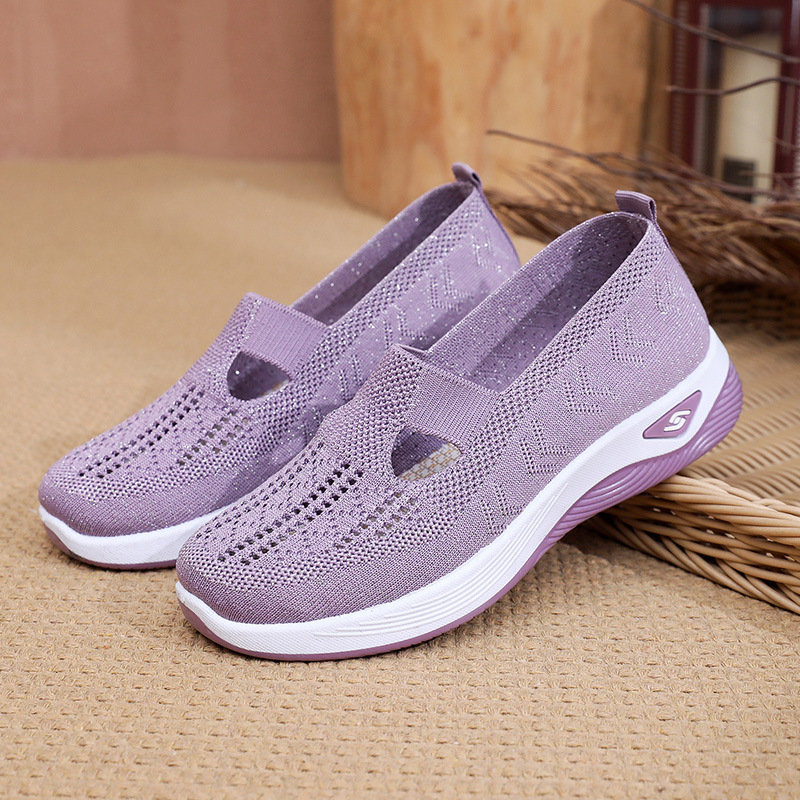 Mom's Shoes 2025 Summer Slip-On Women's Casual Shoes Soft Sole Plaid Middle-Aged and Elderly Walking Shoes Cross-Border Shoe