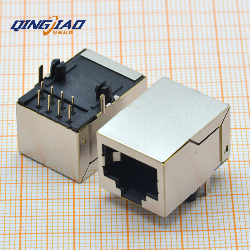 RJ45 connector board extended single port 8P8C female base RJ45 component with shielded shell network interface terminal