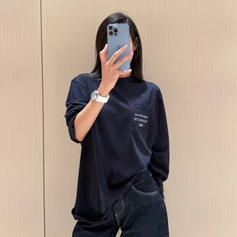 High-End Version 2026 Current Model Ac Pocket Loose Long-Sleeve Letter T-Shirt with Print and Distressed Design, Fashionable and Versatile Men's Pants Matching Set