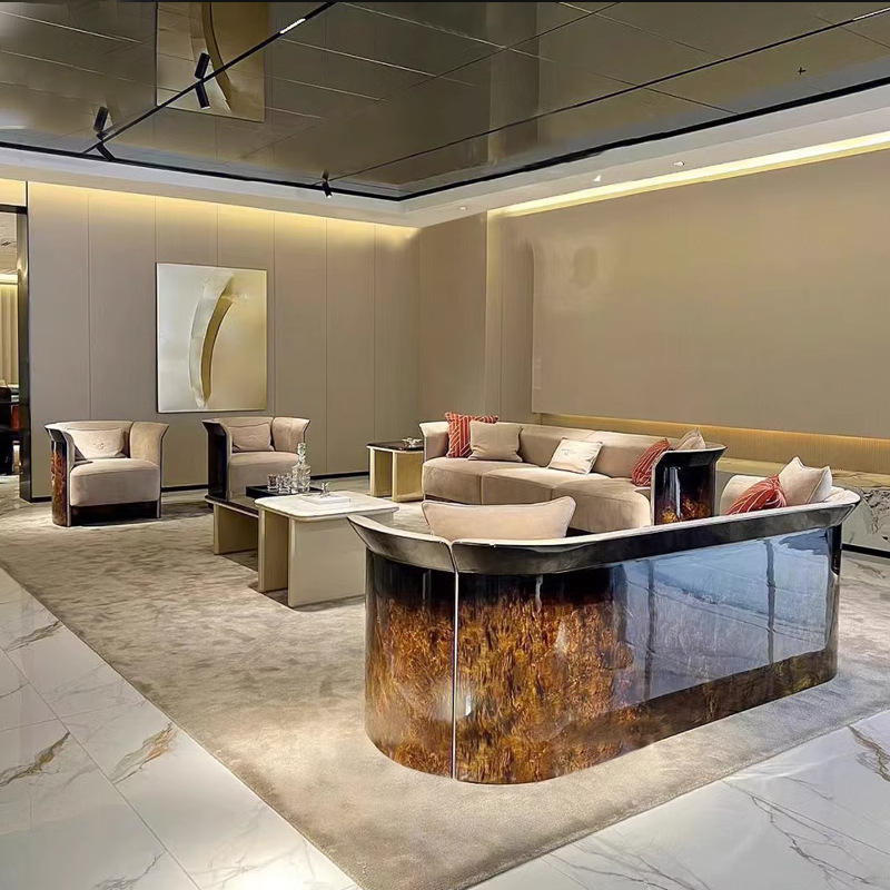 意式輕奢賓利極簡真皮沙發組合別墅奢華客廳簡約現代烤漆板沙發