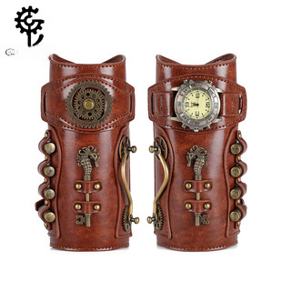 Halloween steampunk COSPLAY anime game PU leather color matching arm set stage performance costume gloves_voghion.com