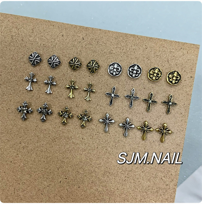 Crow Heart Retro Alloy Punk Style Nail Art Accessories Cross Scout Flower Anchor Metal DIY Nail Accessories