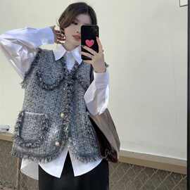 仿貂绒小香风开衫马甲外套女春秋新款高级感气质名媛小众显瘦上衣