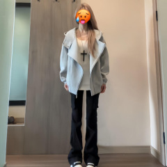 灰色连帽卫衣外套女款秋2025新款重磅美式oversize慵懒风早秋穿搭
