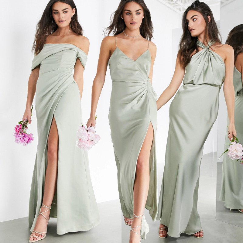 Amazon foreign trade satin bridesmaid dress, elegant and simple, niche slim-fit dress, suitable for daily commuting and evening wear Amazon foreign trade satin bridesmaid dress, elegant and simple, niche slim-fit dress, suitable for daily commuting and evening wear