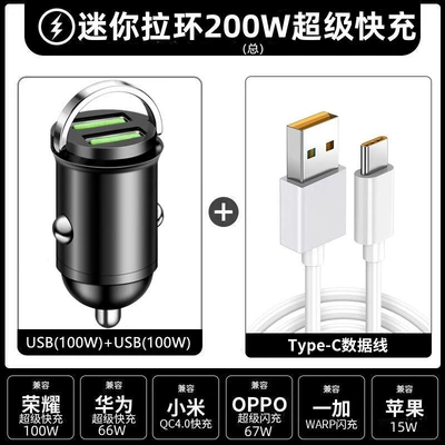 Mobil şarj cihazları Dual 100W Super Fast - black-100w100wtype-c-data-cable-color-box-version
