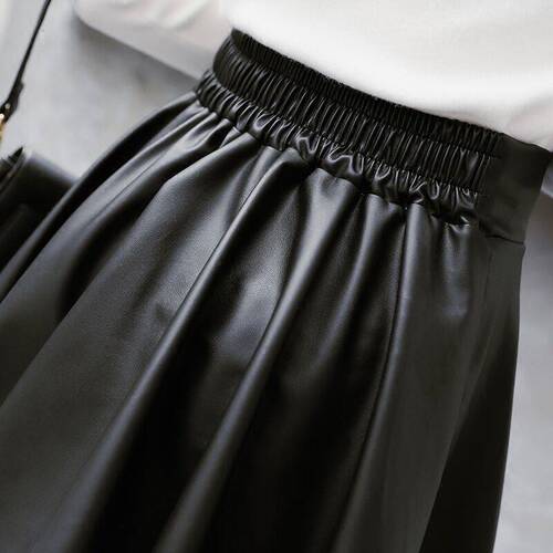 Women's Autumn/Winter New Half Body Skirt Korean Style Leather Skirt High Waisted Slimming Versatile Plus Size Puffy Mini Skirt Pleated Skirt