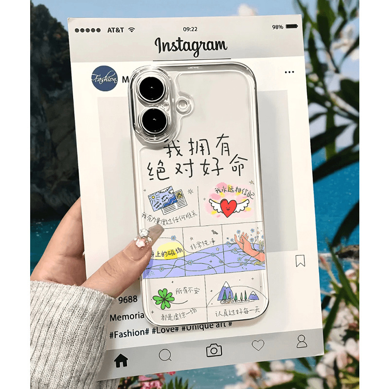 Absolutely Good Luck! Suitable for Apple 17 Space iPhone 13 Transparent Case 12Pro Cute 11Puls Cartoon 11 Soft