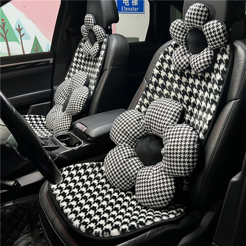 千鳥格子柄の車用シートクッション、冬用のふわふわで暖かく快適な車載用シートクッション、クラシックな車用シートクッション、高級感|undefined