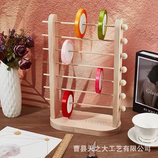 跨境木质丝带收纳架鲜花店彩带缎带整理架毛线绕线器包装纸展示架