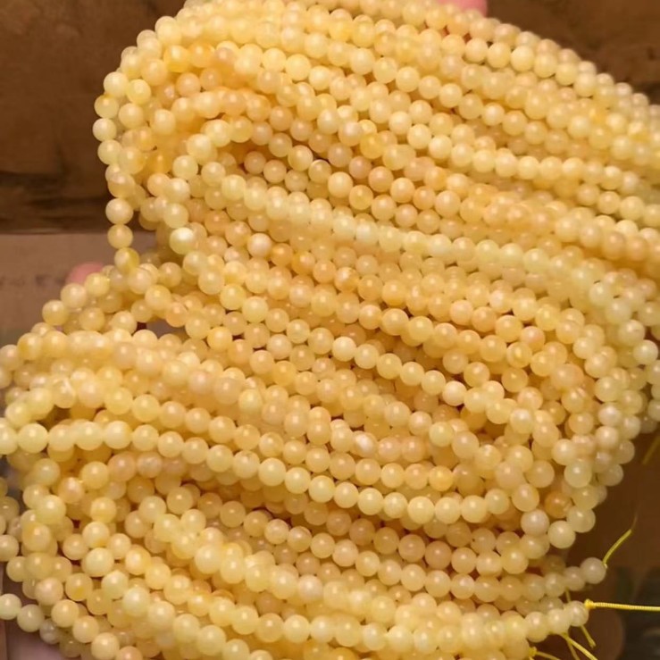 天然俄料琥珀蜜蜡圆珠diy满蜜白花单圈手串手链佛珠40厘米链4mm