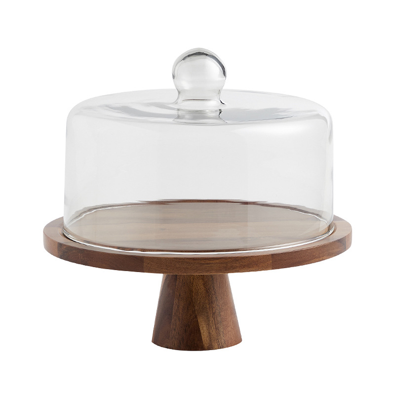 Vintage Acacia dulces dulces pan bandeja de bocadillos alta pie pastel estante sala de estar bandeja de frutas almacenamiento de bocadillos