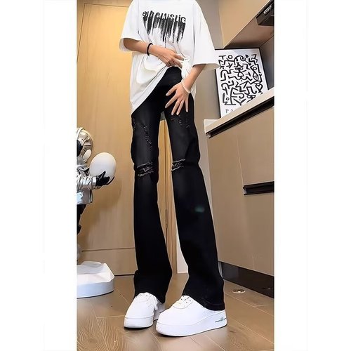 American-style street-washed distressed ripped jeans for men, suitable for spring and autumn, straight-leg, loose, European and American high street vibe, long pants