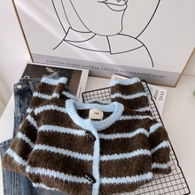 自留款~撞色条纹牛角扣软糯毛衣女秋冬新款复古加厚针织开衫6493