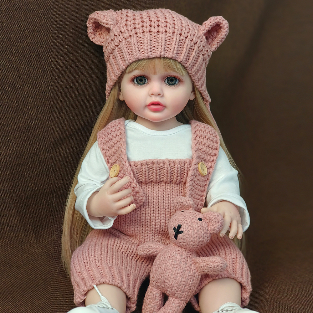 Renacer muñeca simulación bebé puede entrar en agua simulación bebé acompañamiento juguete completo cuerpo de goma 55cm Flor de pelo largo chica
