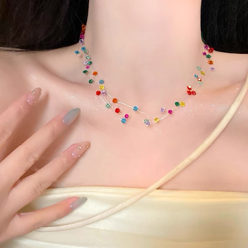 ドーパミンフラワーペンダントビーズネックレス、シンプルでハイエンドな鎖骨チェーン、ファッショナブルで絶妙なネックレスデザイン、ニッチ|undefined