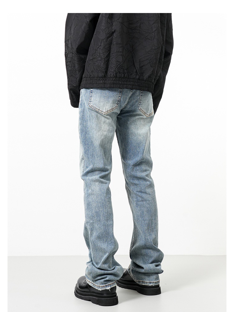 Men's Light Blue Distressed Flared Jeans Loose Straight Fit_voghion.com