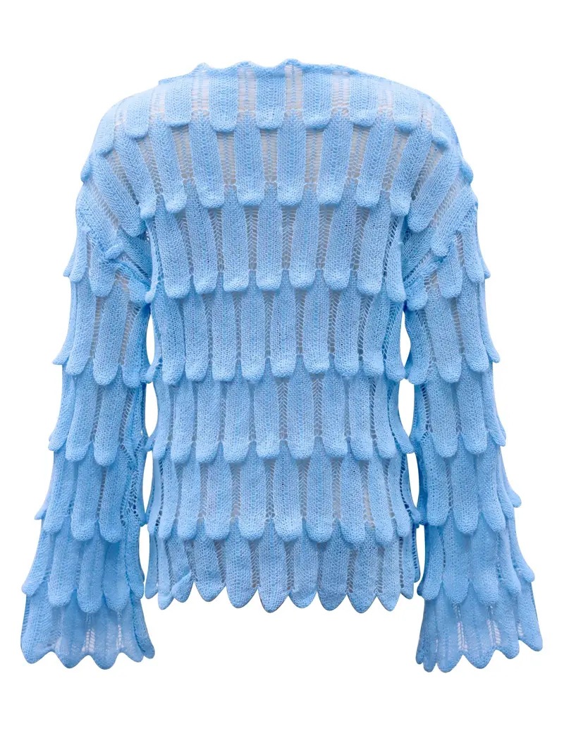 Vêtements pour femmes Printemps et automne pull ample en plumes chic style occidental à manches longues haut de style paresseux creux pull tricoté polyvalent pour femmes_voghion.com