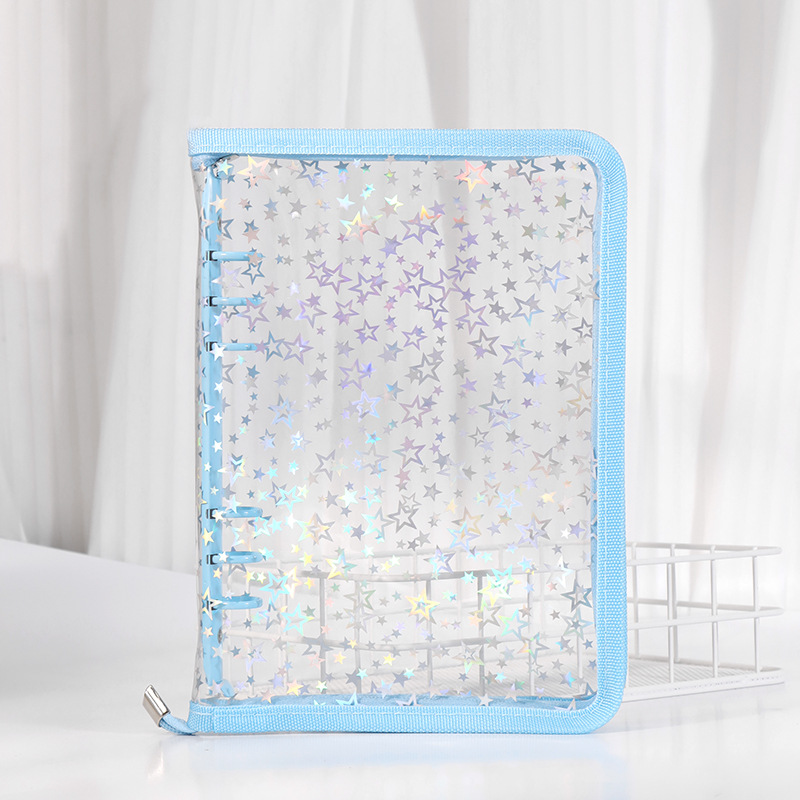 Corea del Sur De allí plana transparente brillo de la cremallera de 6 agujeros de hojas sueltas cuaderno ins estrella persiguiendo Diario A5A6