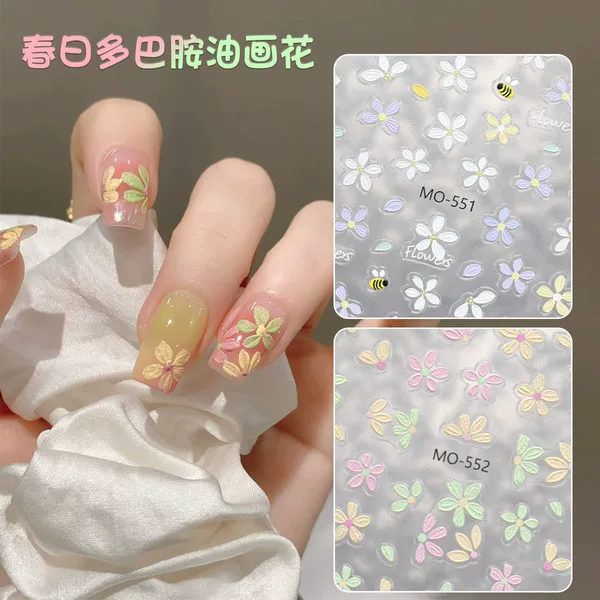 Spring Dopamine Macaron Oil Painting Flower Nail Art Sticker Small Fresh All-match Small Flower Stereo Relief Decorative Sticker