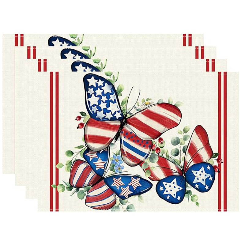 Transfronterizos lino almohadilla de mesa Aliexpress TEMU Amazon almohadilla de mesa cuadrada búfalo rojo almohadilla de Navidad Día de la Independencia