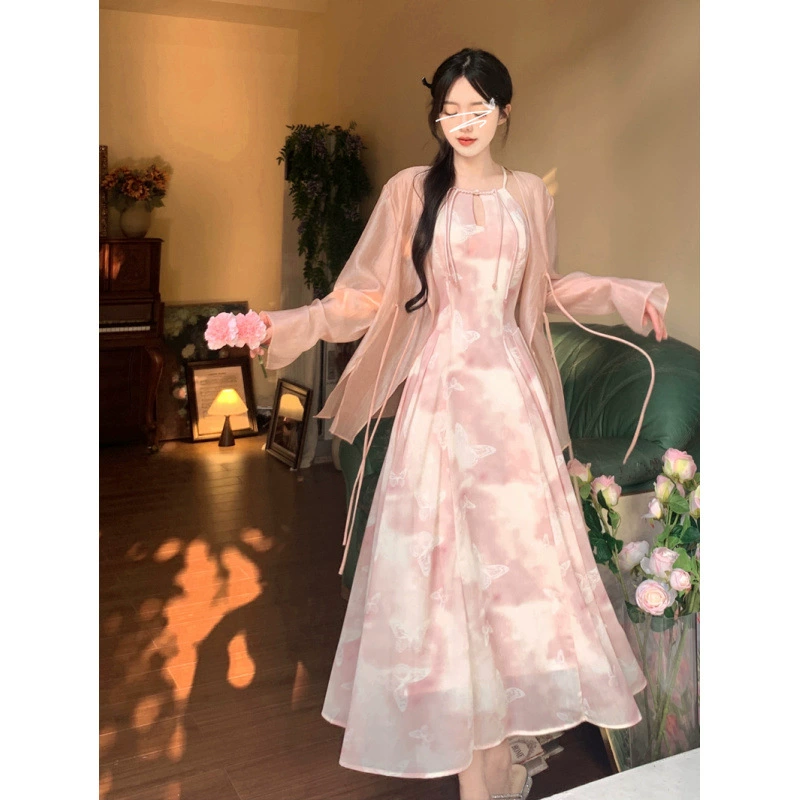 Фуксия пляжное slip dress, летний комплект, французский стиль, A-силуэт, цветочный принт