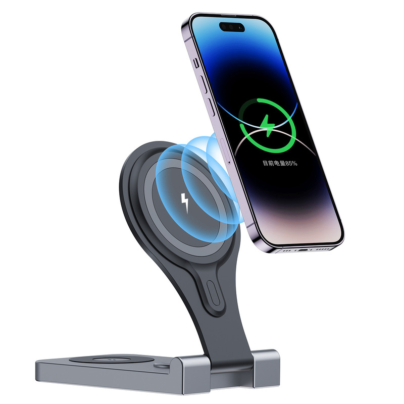 Magnetic suction three-in-one wireless charger is suitable for earphone watch apple mobile phone multi-function bracket