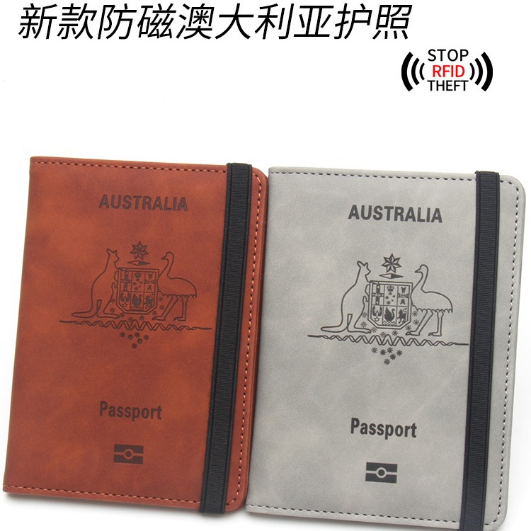 Titular del pasaporte australiano anti-magnético anti-robo cepillo máquina titular de la bolsa de almacenamiento de cuero cubierta puede contener tarjeta bancaria multi-bolsillo