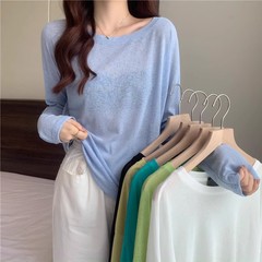 シフォンシャツ日焼け防止服女性 2025 新しい夏薄いルーズプルオーバーアイスシルクニット空調メッシュブラウス服