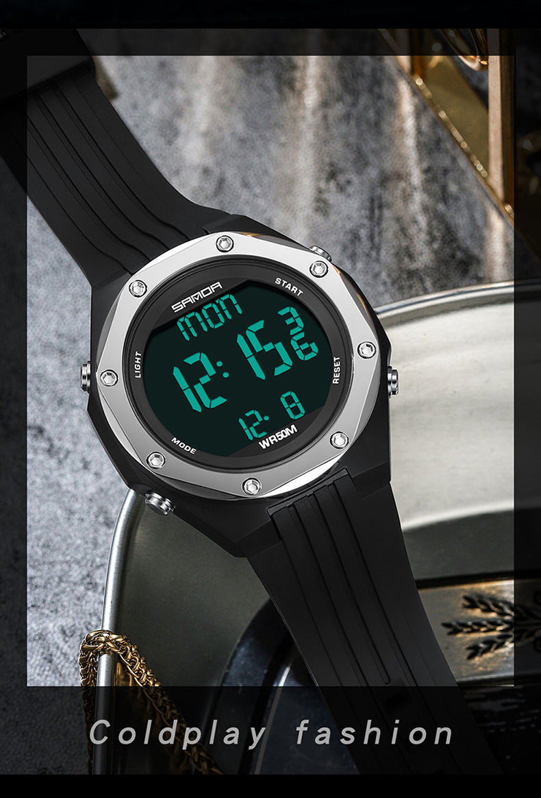 三达新品单显电子手表冷光数字手表简约多功能防水户外运动电子表详情2