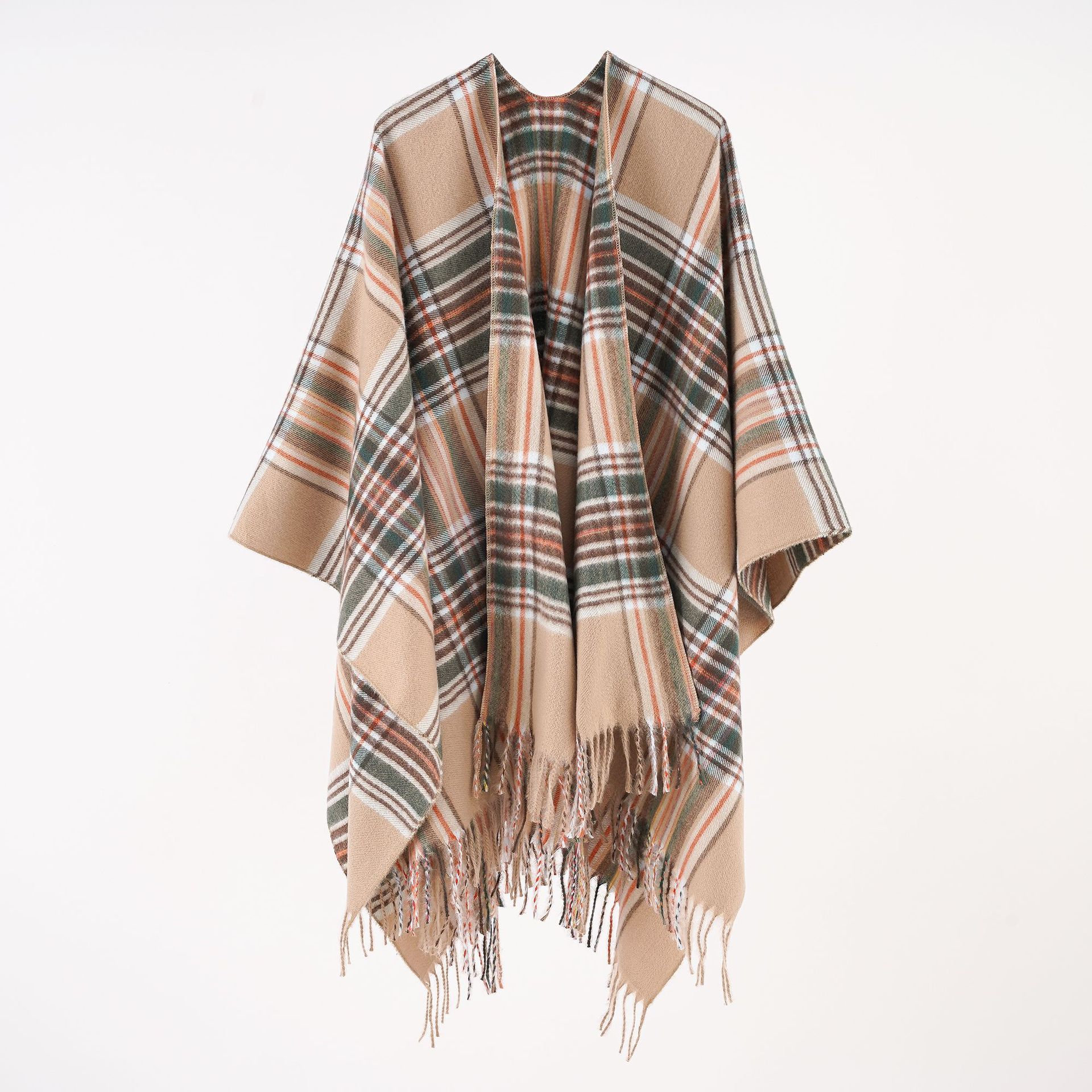 Otoño e Invierno cálido Plaid bufanda estilo británico de las mujeres del mantón la borla moda Split