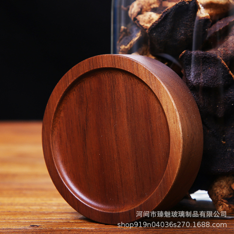 外贸展示螺纹口玻璃密封罐大容量玻璃储物罐相思木盖陈皮储存罐|undefined