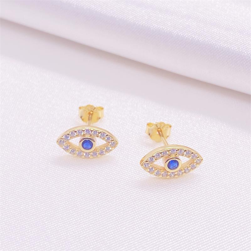 6g Weight 1 Pair 925 Sterling Silver Zircon Devil'S Eye Ear Studs