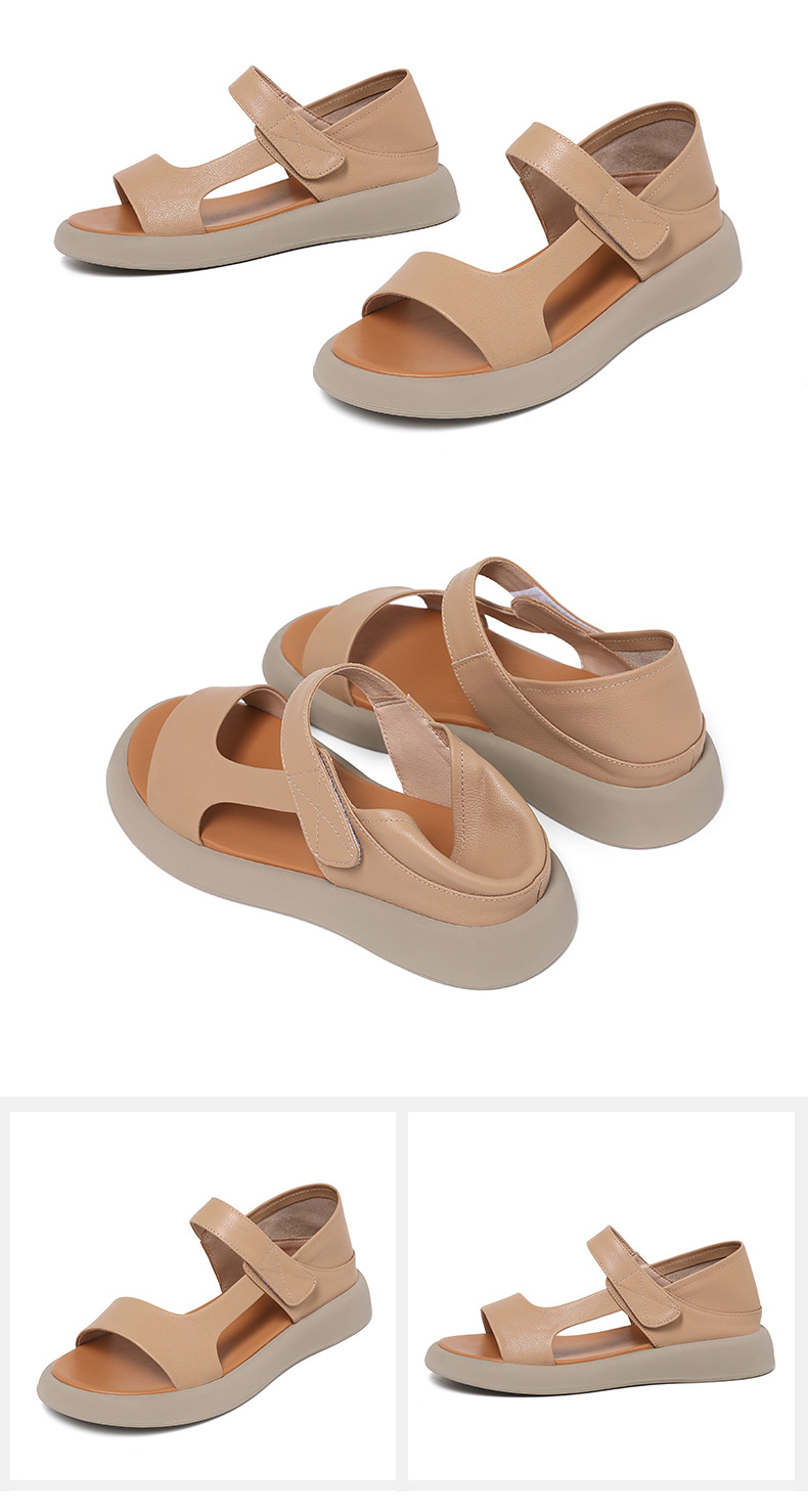 Sandal nữ đế bệt da thật mềm quai chữ V đi biển hằng ngày — Màu đen chi tiết 28