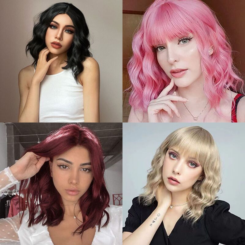 Cross-border TEMU hot buy women's fashion cute bob short curly wig high temperature silk chemical fiber full head cover in stock