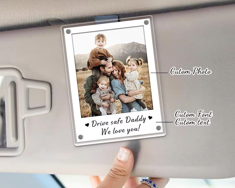 Etsy New Product Dad Car Sun Visor Clip Photo Holder Personalized Custom Universal Magnetic Acrylic