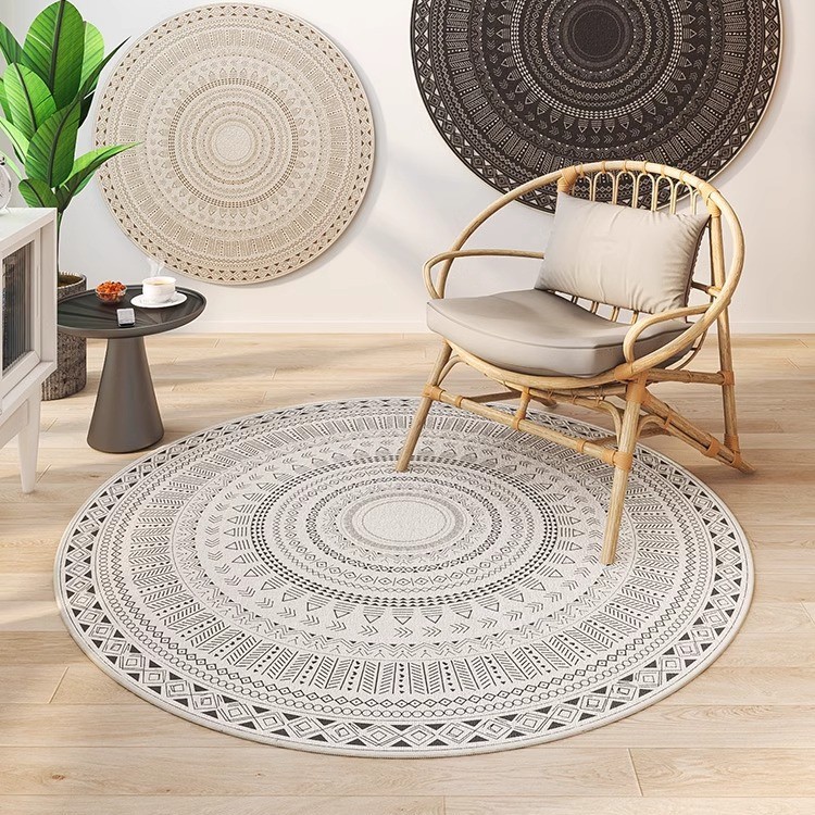 Alfombra de sala de estar redonda de estilo nórdico marroquí, sofá de terciopelo de cristal, mesa de centro, mecedora, cojín para cama de dormitorio