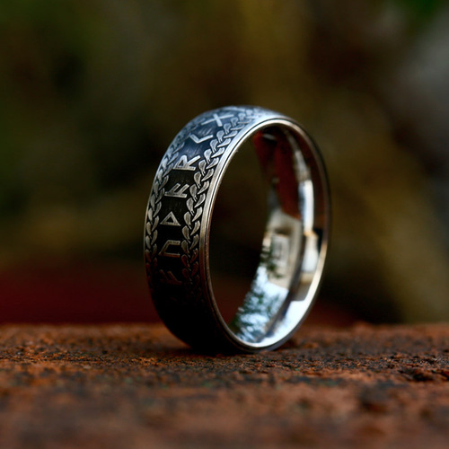 beier European and American retro Viking letters fashionable and simple titanium steel ring foreign trade retro stainless steel electroplated ring