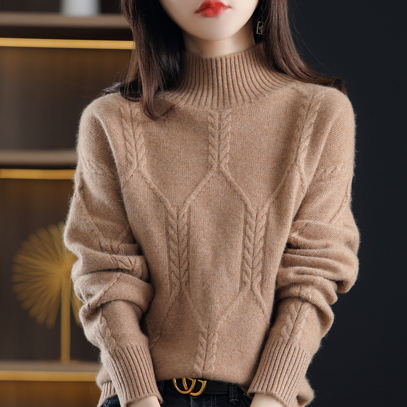 Suéter de las mujeres invierno engrosada medio interior cuello alto camisa de fondo 2024 otoño e invierno nuevo popular de alto grado estilo occidental superior