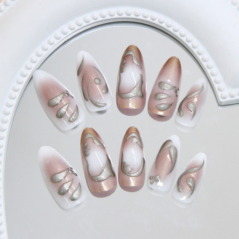 外贸立体不规则金属感晕染甜酷欧美风穿戴甲24片press on nails|undefined