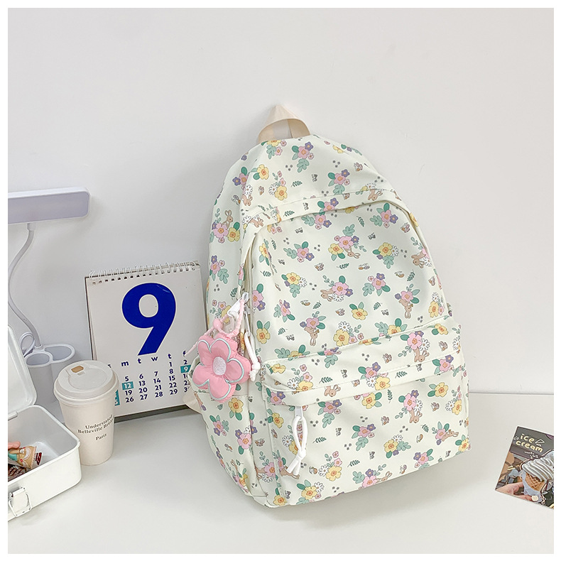 738g Weight Polyester Lining Material Sewing Thread Fashion Element Zipper Closure Type Double Shoulder Straps Strap Type Casual, School, Daily Occasion Nylon Material Waterproof Function Back To School Festival School Backpack Backpack Flower, Strawberry Pattern All Seasons Season Women's Gender Classic Style Style Square Shape Waterproof Flower Strawberry Casual School Daily School Backpack 22