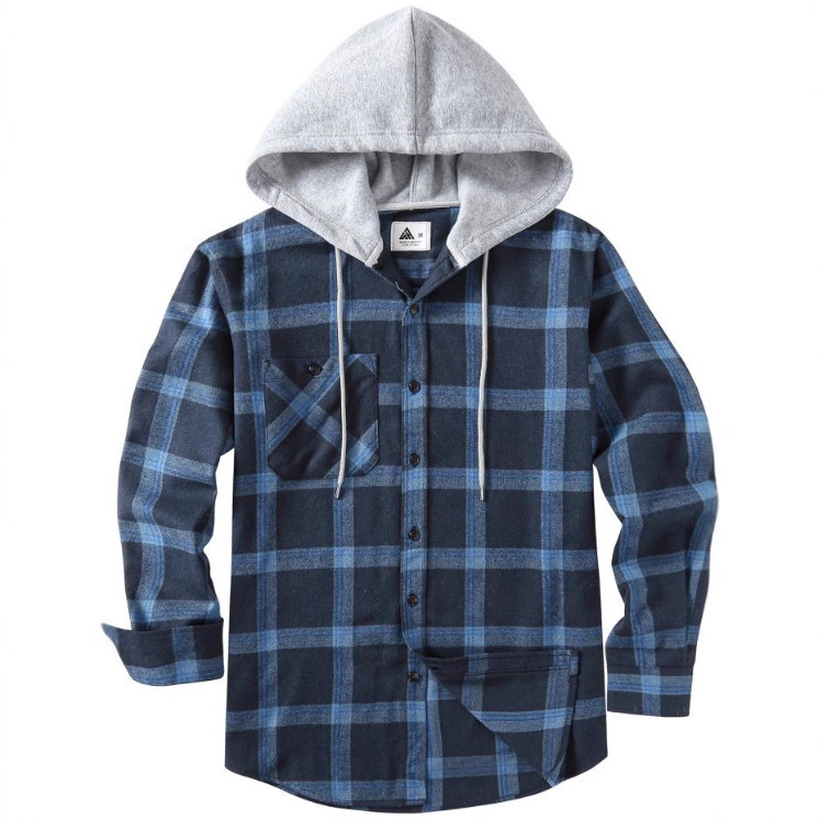 Cross-Border 2025 Autumn New Plaid Long-Sleeved Hooded Shirt Casual Loose Handsome Contrast Shirt