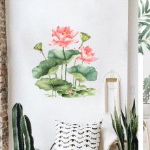 新款 ACC65005 中式荷花荷叶墙贴纸卧室客厅家居装饰墙贴画防水