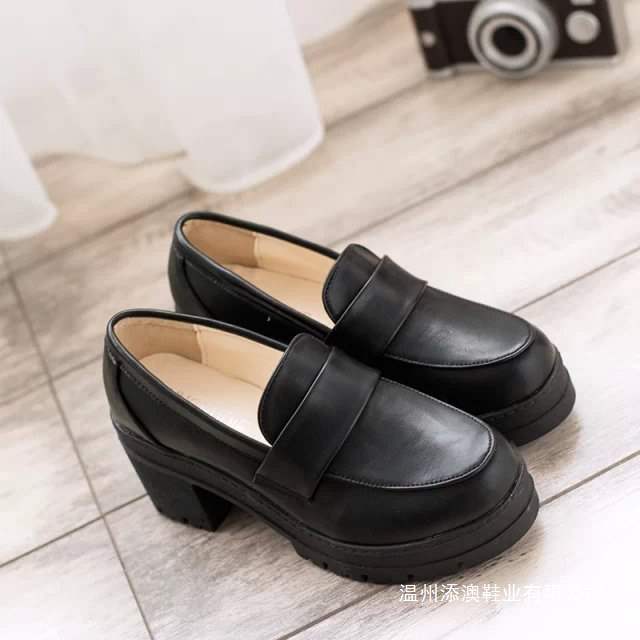 Japanese Student Shoes Jk Uniform Shoes Versatile Lolita Leather Shoes Black High Heels Cosplay Shoes